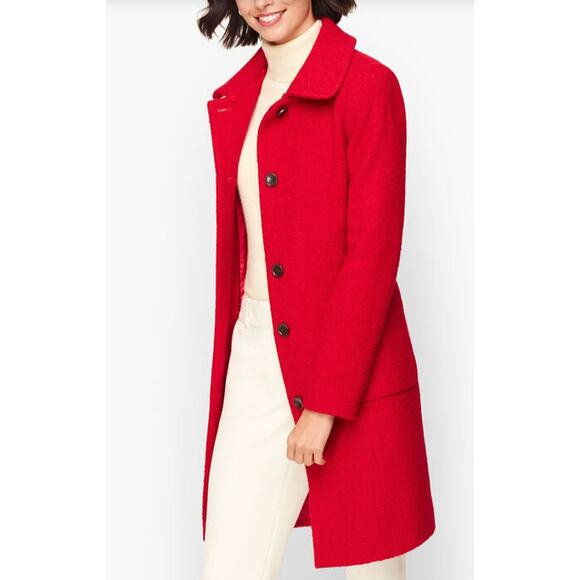 NWOT Talbots Plus 1X Red Boucle Wool Classic Coat Detachable Faux Fur Collar - Picture 2 of 13